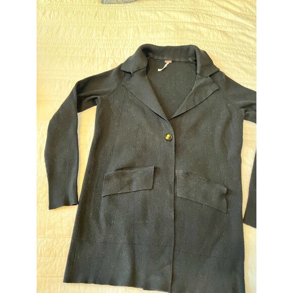 Free People Womens Cardigan Blazer Coatigan Black Ribbed Knit Size Small Viscose - Picture 3 of 10